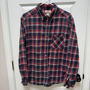 Woolrich Flannel Shirt Men Size Large Red Blue Plaid  Button Up Outdoor Classic